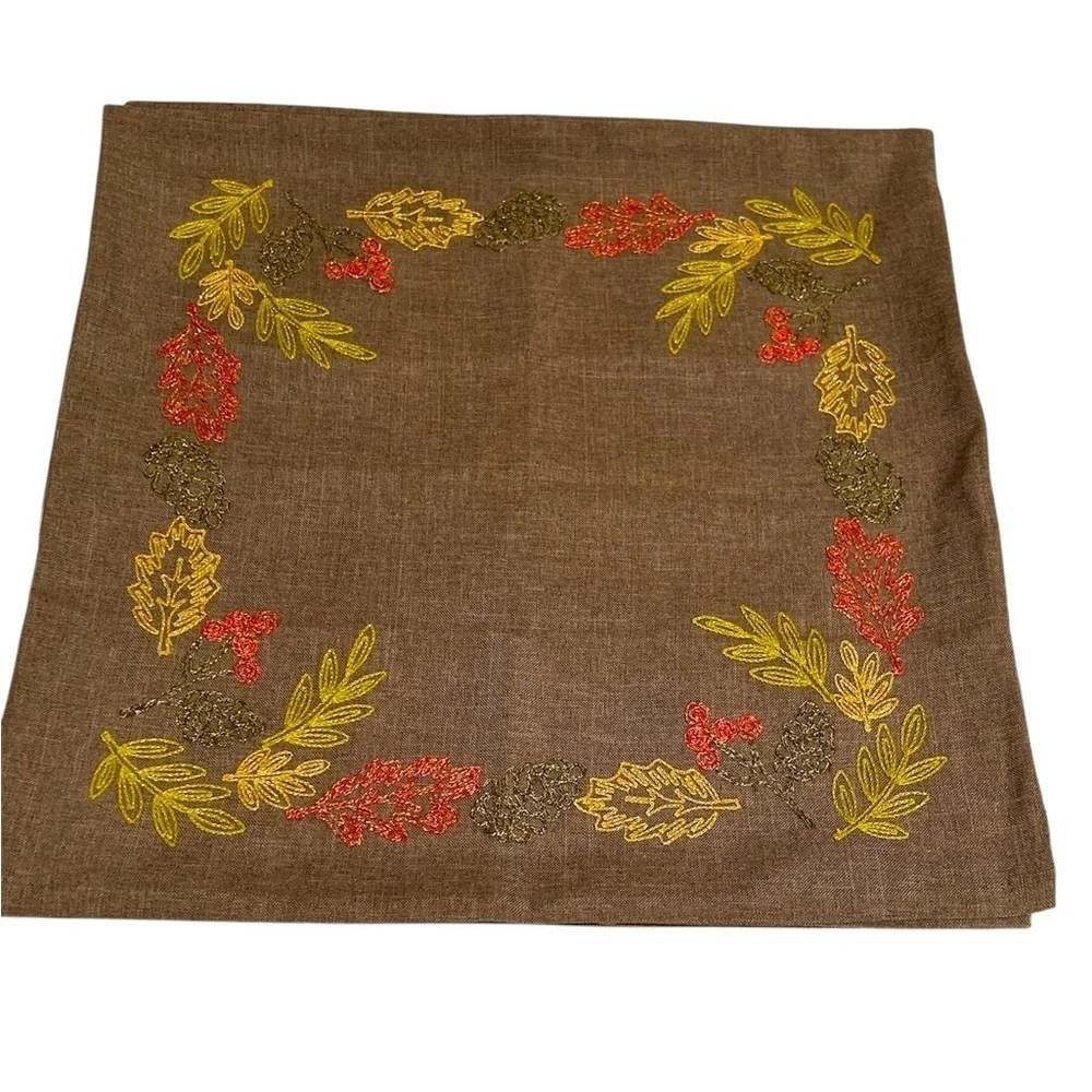 Brown and Red Leaf Embroidered Accent Pillow Cover